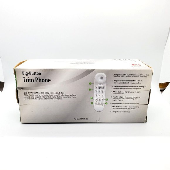 RadioShack Big Button Trim Phone, Corded Desk White Large Buttons Easy to See - Picture 4 of 7